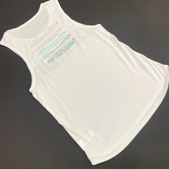 ~ Peloton Sm Spring Geo Tank Slash-Back Top Logo Accents Multicolor Small Womens - Picture 13 of 15
